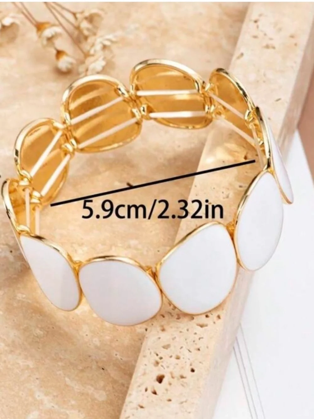 Gold & White Oval Stretch Bracelet
